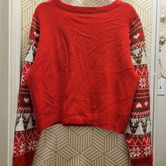 Ugly Christmas Reindeer Candycane 3D Fair Isle Crop Relaxed Sweater M - Picture 3 of 4